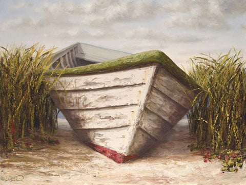 Gloucester Skiff Black Ornate Wood Framed Art Print with Double Matting by Soderlund, Karl