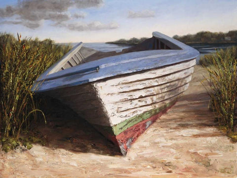 Montauk Skiff White Modern Wood Framed Art Print with Double Matting by Soderlund, Karl