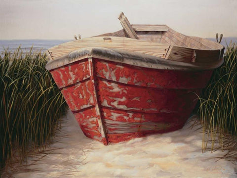 Red Boat Black Ornate Wood Framed Art Print with Double Matting by Soderlund, Karl