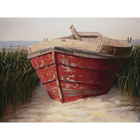 Red Boat White Modern Wood Framed Art Print by Soderlund, Karl