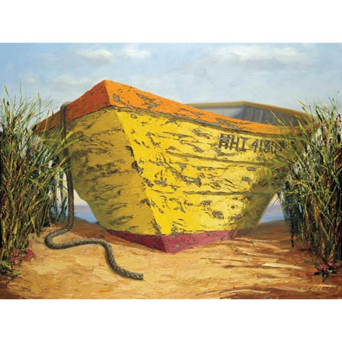 Yellow and Orange Rowboat Gold Ornate Wood Framed Art Print with Double Matting by Soderlund, Karl