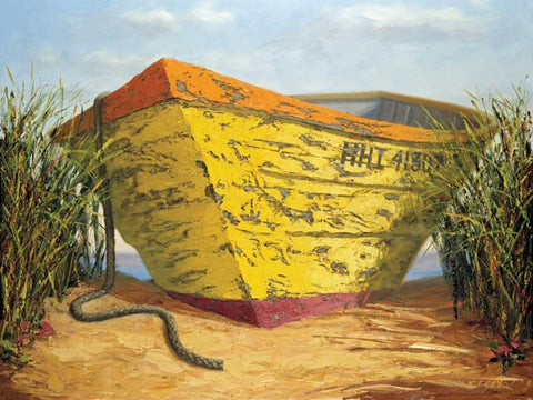 Yellow and Orange Rowboat Black Ornate Wood Framed Art Print with Double Matting by Soderlund, Karl