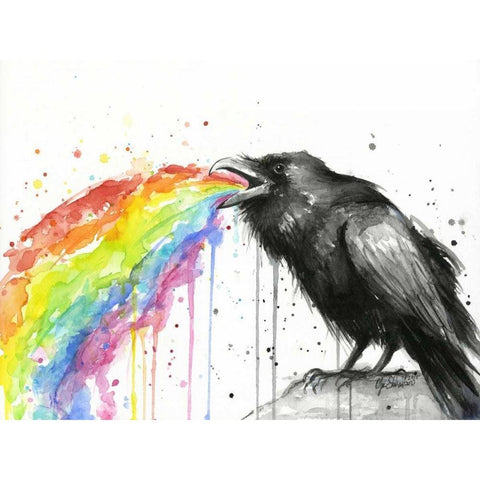 Raven Tastes the Rainbow White Modern Wood Framed Art Print by Shvartsur, Olga