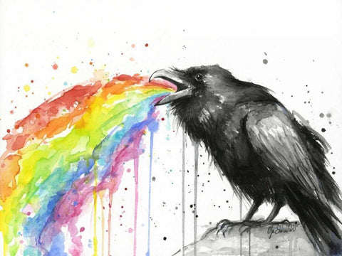 Raven Tastes the Rainbow Black Ornate Wood Framed Art Print with Double Matting by Shvartsur, Olga