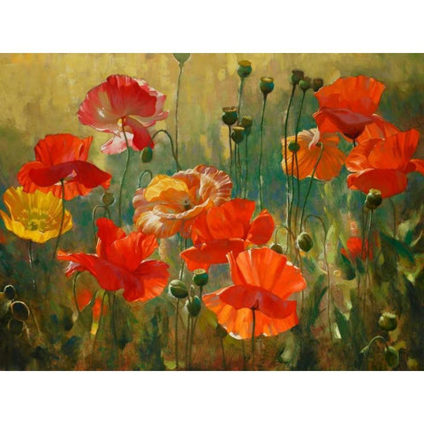 Poppy Fields Gold Ornate Wood Framed Art Print with Double Matting by Styles, Emma