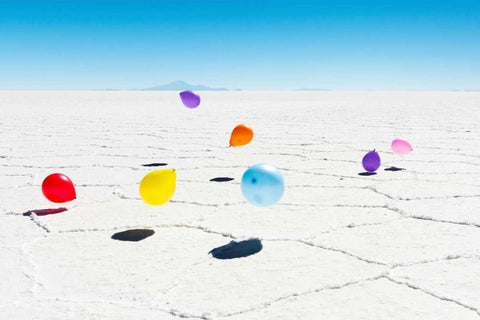 Balloons Three, Salar de Uyuni, Bolivia White Modern Wood Framed Art Print with Double Matting by Silver, Richard