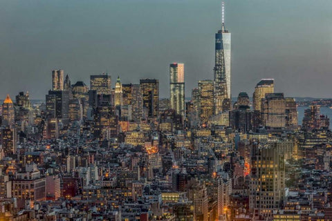 Downtown Skyline 12 White Modern Wood Framed Art Print with Double Matting by Silver, Richard