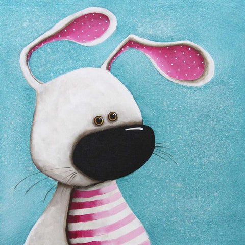 The Pink Bunny White Modern Wood Framed Art Print by Stewart, Lucia