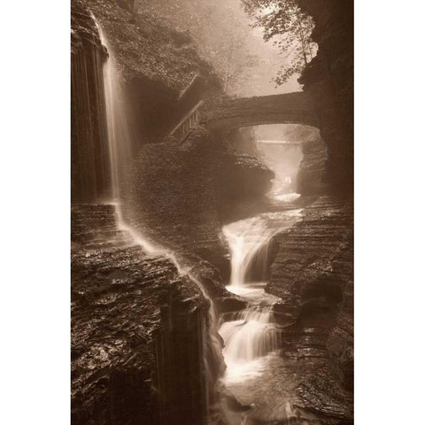 Waterfall on a Rainy Day Black Modern Wood Framed Art Print with Double Matting by Svibilsky, Igor