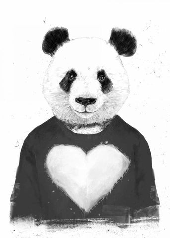 Lovely Panda White Modern Wood Framed Art Print with Double Matting by Solti, Balazs