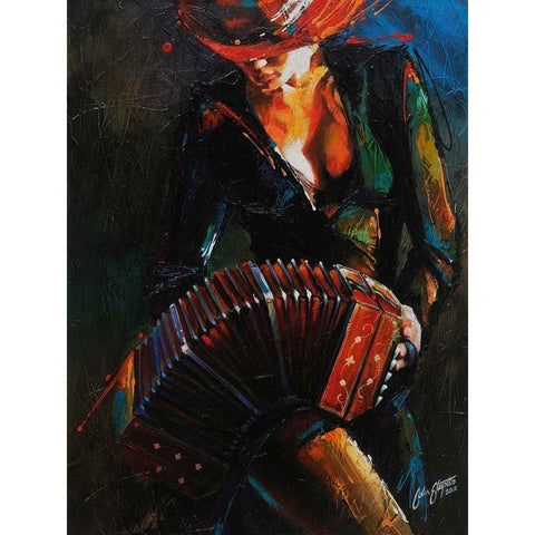 Reina del Bandoneon Black Modern Wood Framed Art Print by Staples, Colin John