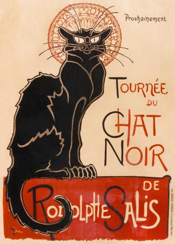 Chat Noir Black Ornate Wood Framed Art Print with Double Matting by Steinlen, Theophile