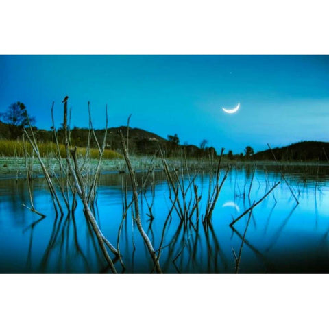 The Blue Lake White Modern Wood Framed Art Print by Sie, Lee