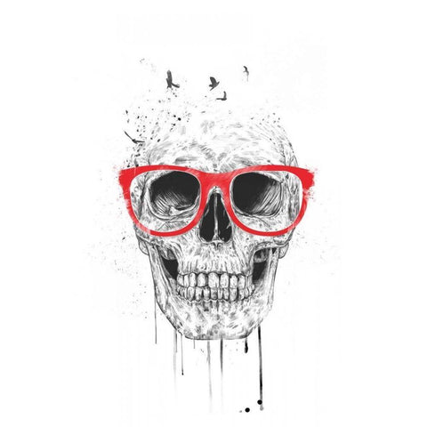 Skull With Red Glasses White Modern Wood Framed Art Print by Solti, Balazs