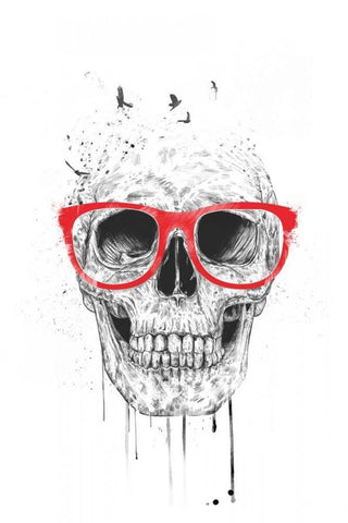 Skull With Red Glasses White Modern Wood Framed Art Print with Double Matting by Solti, Balazs