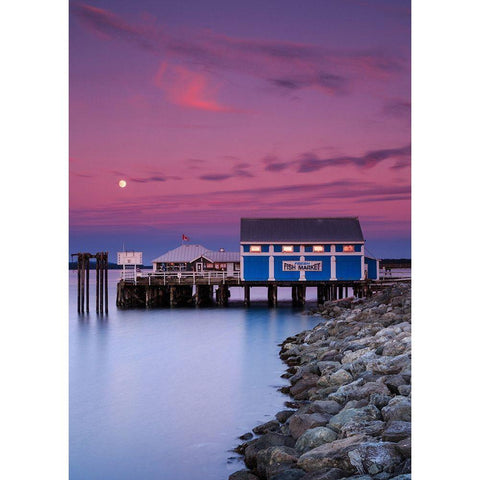 Moon over Sidney Fish Market Black Modern Wood Framed Art Print with Double Matting by Severn, Shawn/Corinne