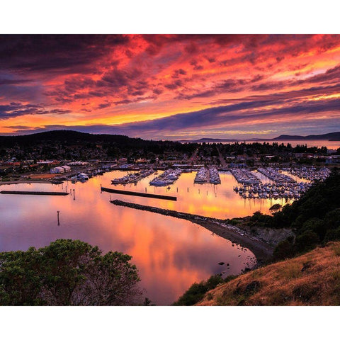 Red Sunset Over Harbor Gold Ornate Wood Framed Art Print with Double Matting by Severn, Shawn/Corinne