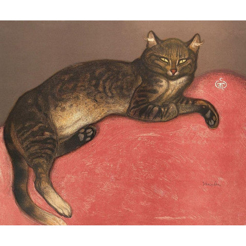 Cat on a Cusion Black Modern Wood Framed Art Print with Double Matting by Steinlen, Theophile