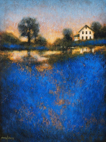 Blue Fields Black Ornate Wood Framed Art Print with Double Matting by Stotts, Thomas