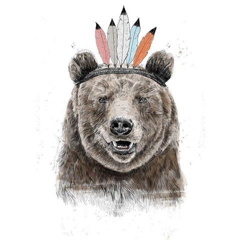 Festival Bear White Modern Wood Framed Art Print by Solti, Balazs