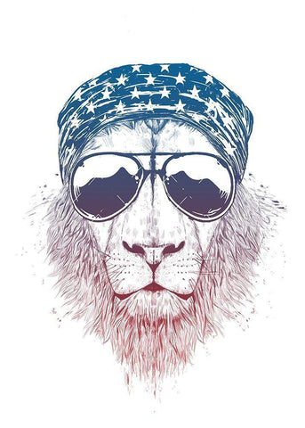 Wild Lion White Modern Wood Framed Art Print with Double Matting by Solti, Balazs