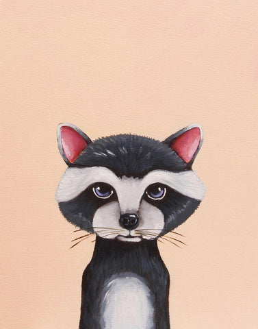 Baby Raccoon Black Ornate Wood Framed Art Print with Double Matting by Stewart, Lucia