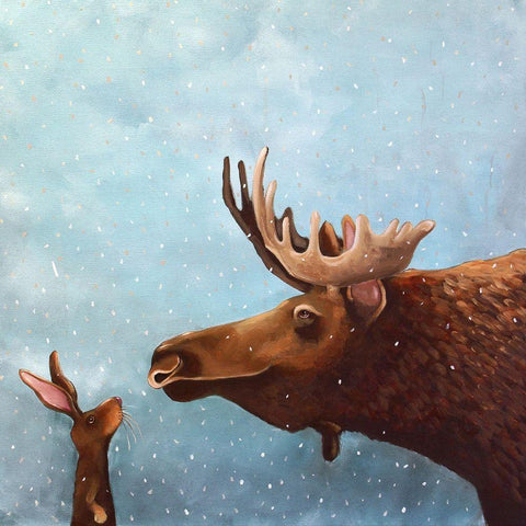 Moose and Rabbit Black Modern Wood Framed Art Print with Double Matting by Stewart, Lucia
