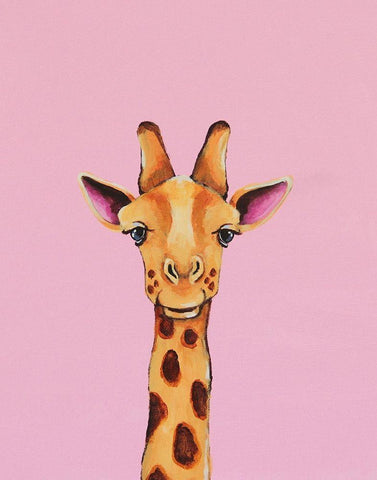 Baby Giraffe White Modern Wood Framed Art Print with Double Matting by Stewart, Lucia