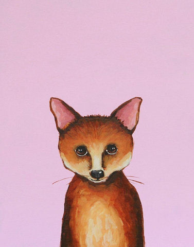 Little Fox White Modern Wood Framed Art Print with Double Matting by Stewart, Lucia