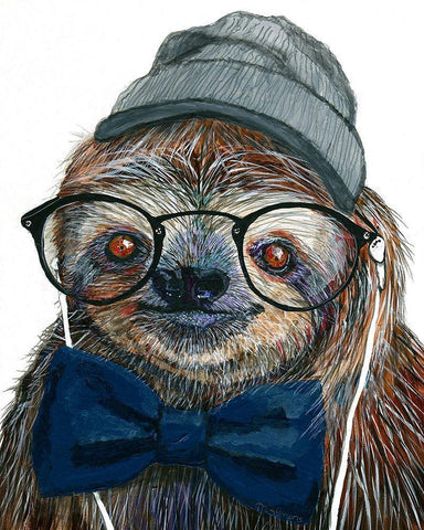 Hipster Sloth Black Ornate Wood Framed Art Print with Double Matting by Symons, Melissa
