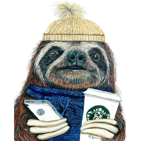 Urban Sloth White Modern Wood Framed Art Print by Symons, Melissa