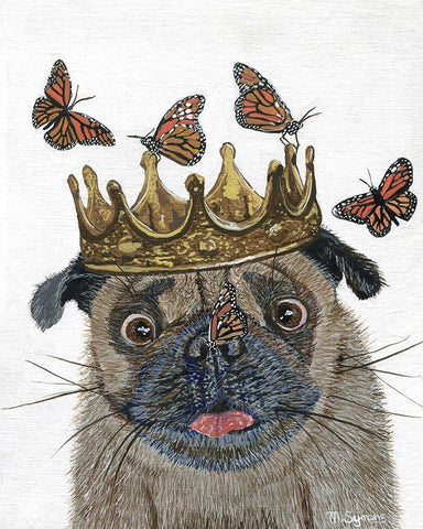 A Crowned Pug Black Ornate Wood Framed Art Print with Double Matting by Symons, Melissa