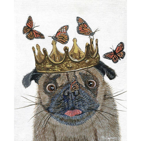 A Crowned Pug Black Modern Wood Framed Art Print by Symons, Melissa