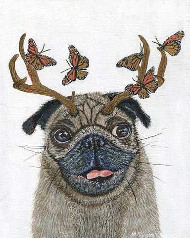 Pug With a Big Rack White Modern Wood Framed Art Print with Double Matting by Symons, Melissa