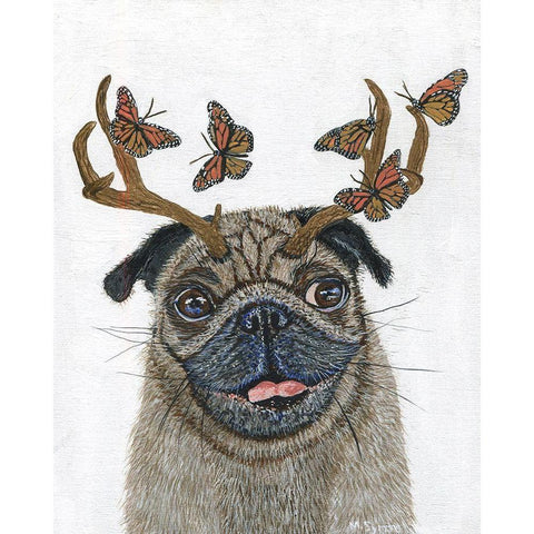 Pug With a Big Rack Gold Ornate Wood Framed Art Print with Double Matting by Symons, Melissa