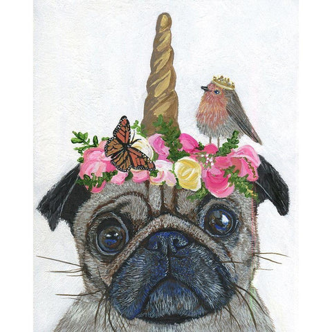 Unicorn Pug Black Modern Wood Framed Art Print by Symons, Melissa