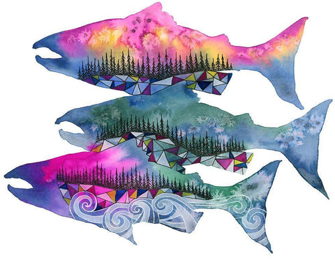 Salmon Season White Modern Wood Framed Art Print with Double Matting by Saylor, Jeannine