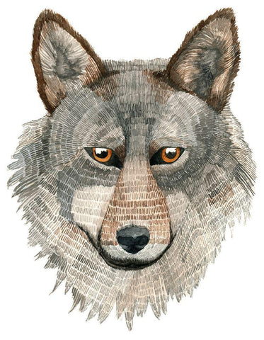 Wolf Black Ornate Wood Framed Art Print with Double Matting by Saylor, Jeannine