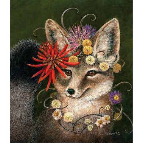 Kit Fox in Coral Black Modern Wood Framed Art Print by Schmitz, Carolyn