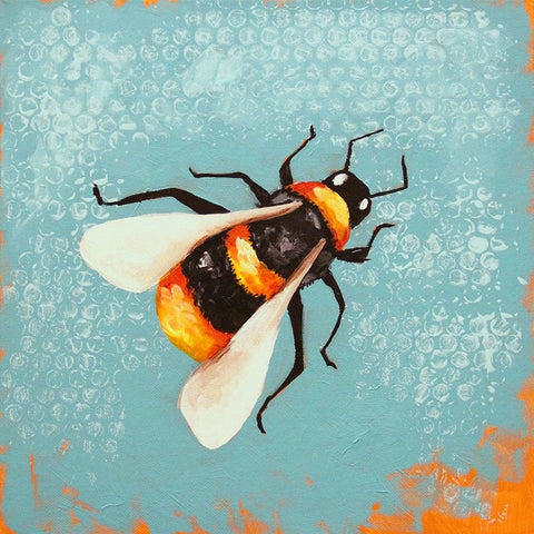 Bee Painting White Modern Wood Framed Art Print with Double Matting by Stewart, Lucia