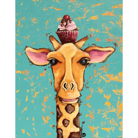 Giraffe With Cherry on Top White Modern Wood Framed Art Print by Stewart, Lucia