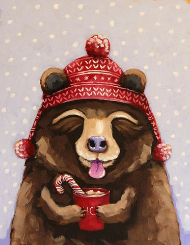 Hot Chocolate Bear Black Ornate Wood Framed Art Print with Double Matting by Stewart, Lucia