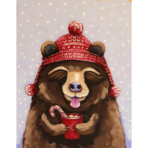 Hot Chocolate Bear Black Modern Wood Framed Art Print by Stewart, Lucia