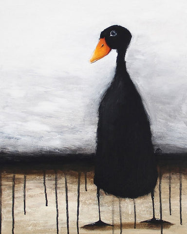 The Black Duck White Modern Wood Framed Art Print with Double Matting by Stewart, Lucia