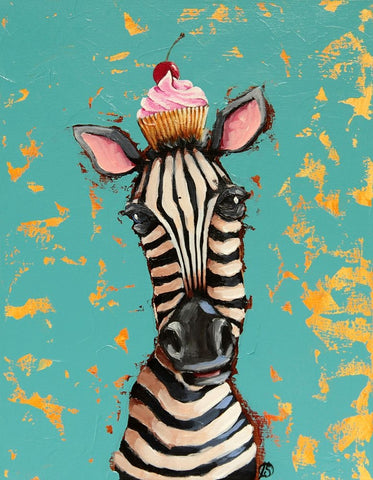 Zebra With Cherry Cupcake White Modern Wood Framed Art Print with Double Matting by Stewart, Lucia