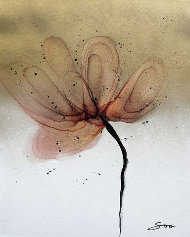 Gold Flower White Modern Wood Framed Art Print with Double Matting by SoosooStudios