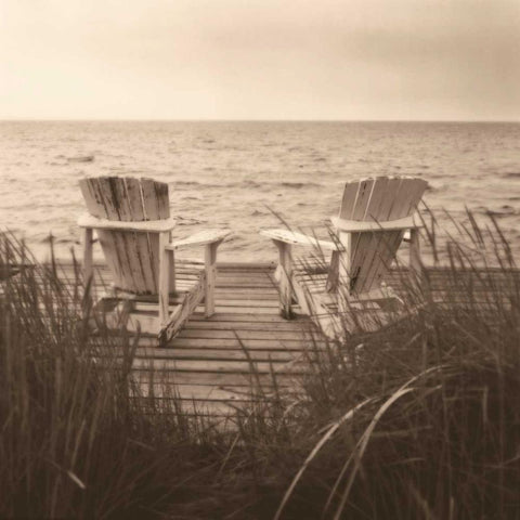 Beach Chairs White Modern Wood Framed Art Print with Double Matting by Triebert, Christine