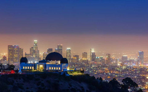 L.A. Skyline with Griffith Observatory Black Ornate Wood Framed Art Print with Double Matting by Toby Harriman Visuals