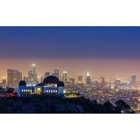L.A. Skyline with Griffith Observatory Black Modern Wood Framed Art Print with Double Matting by Toby Harriman Visuals