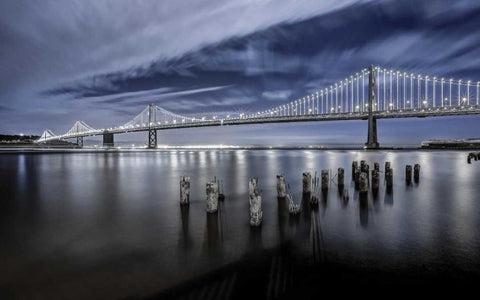 The Bay Lights White Modern Wood Framed Art Print with Double Matting by Toby Harriman Visuals